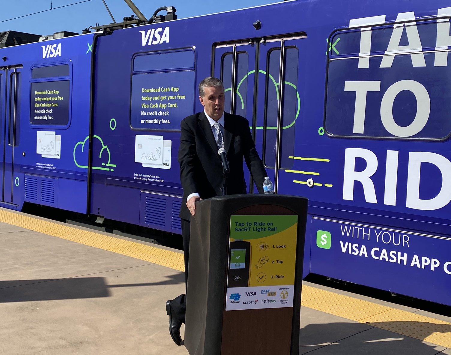 Brian Frank, GM North America Transit at the launch of 'Tap to Ride' in Sacramento.jpg