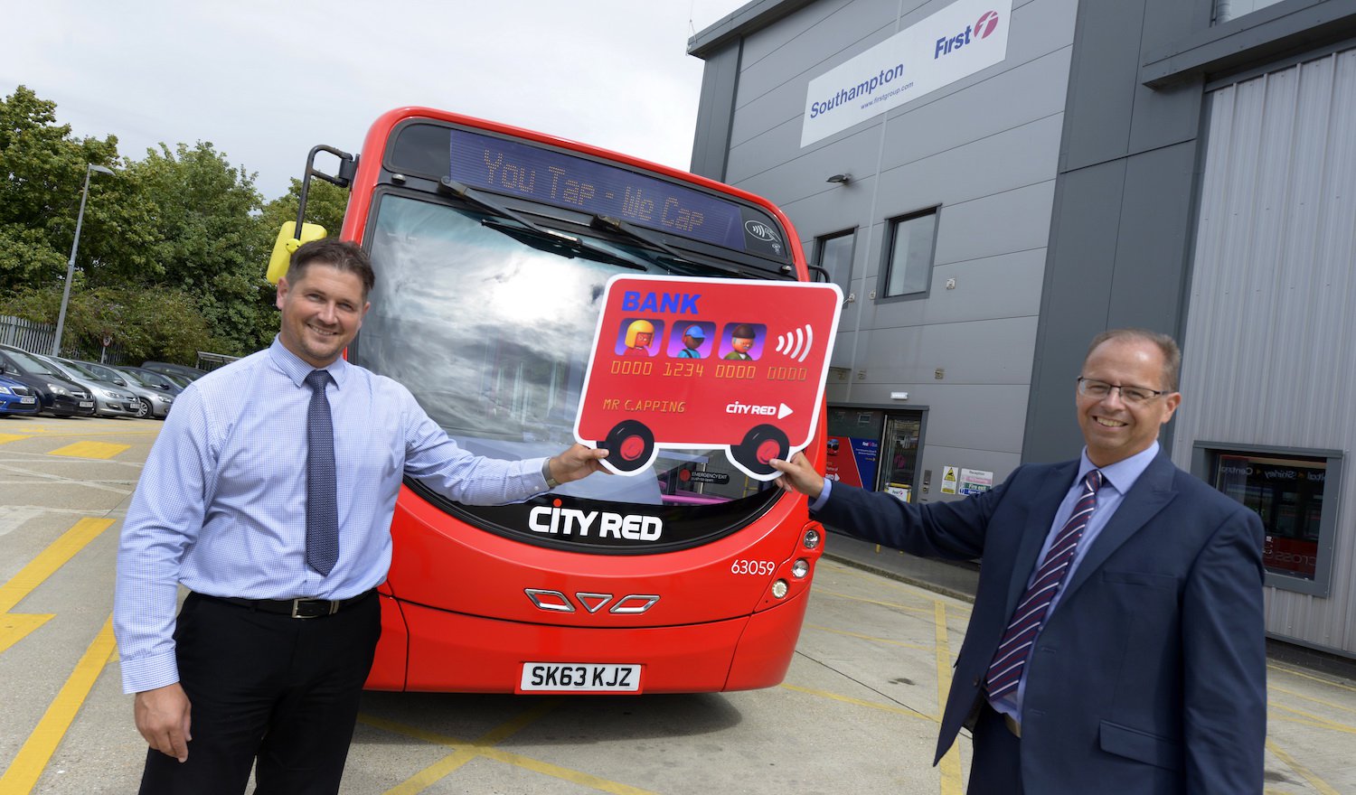City Red Operations Manager Mark Lovell (L) and Managing Director Marc Reddy (R) mark the launch of Tap & Cap in Southampton
